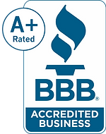 BBB Accredited Business logo with an A+ rating in blue and white colors.
