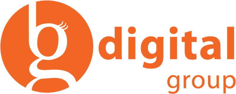 Orange "b digital group" logo with a stylized lowercase "b" inside a circle on the left.