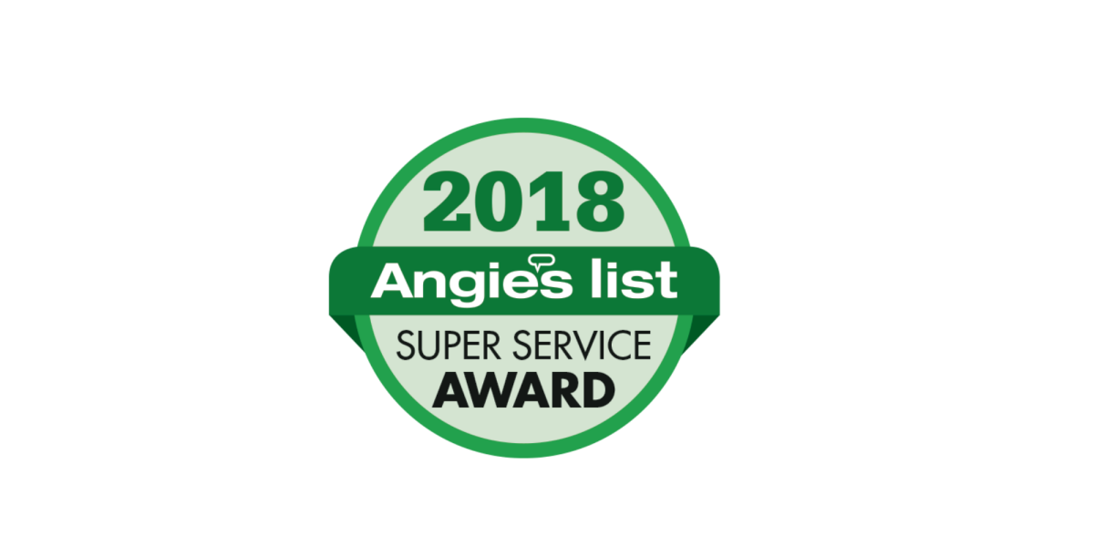 Green and white badge for the 2018 Angie's List Super Service Award. Green and white badge for the 2018 Angie's List Super Service Award.